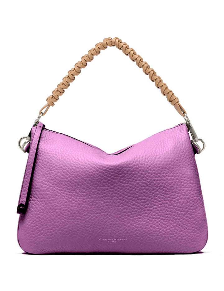 Spatarella Borse a spalla donna Mia in pelle viola con manico in pelle intreciato e tracollla regolabile