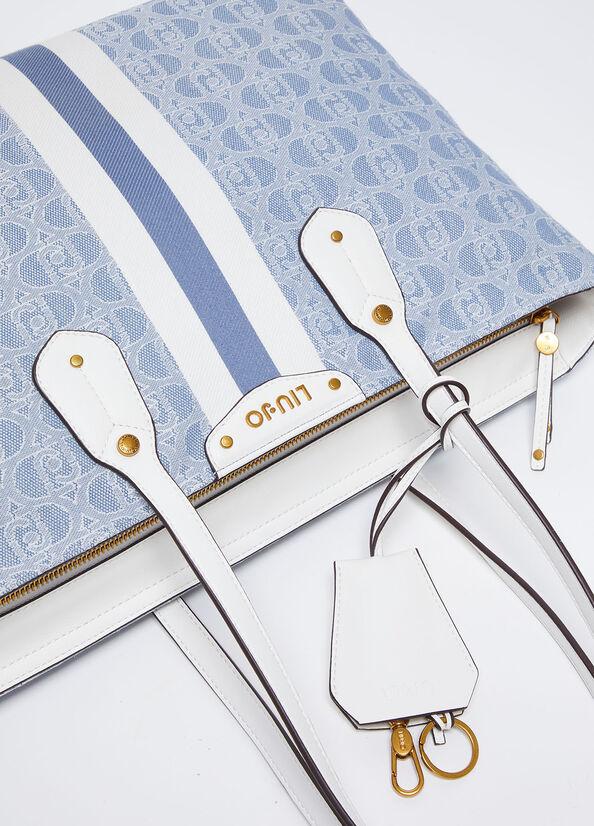 Spatarella Borse Donna A Spalla In Tessuto Blu E Pelle Bianca