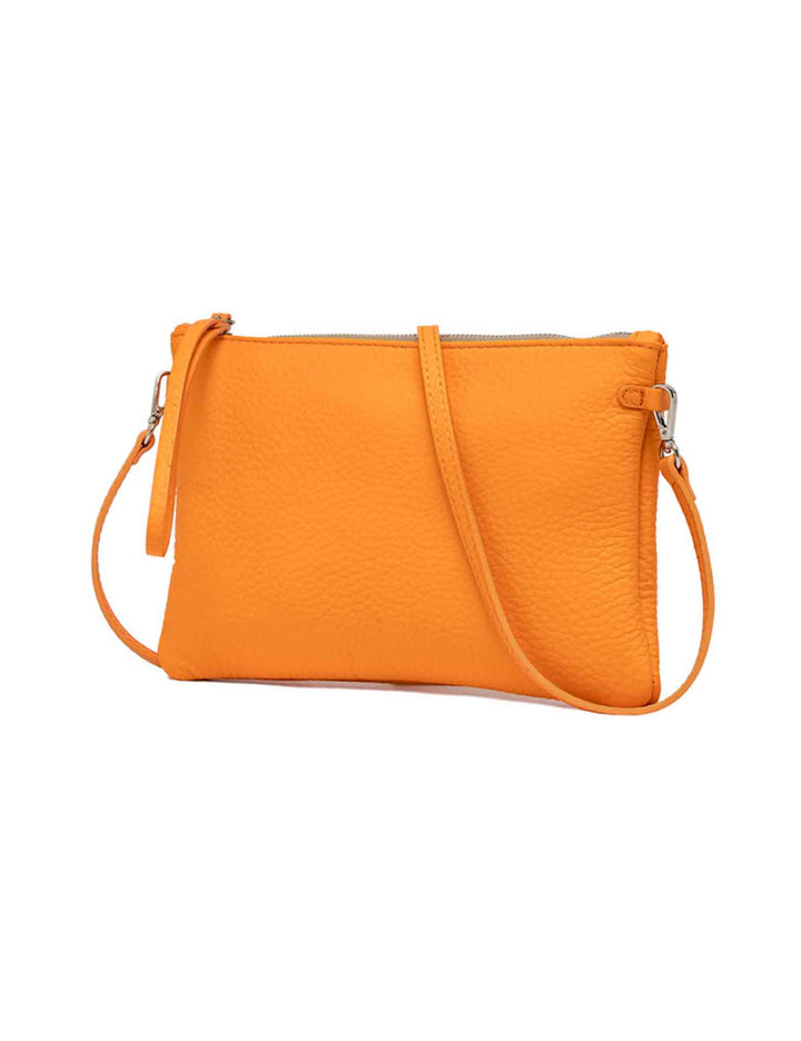 Spatarella Borse Donna Pochette Hermy In Pelle Arancione E Naturale Con Manico A Bracciale E Tracolla