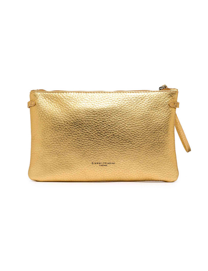 Spatarella Borse Donna Pochette Hermy In Pelle Oro E Naturale Con Manico A Bracciale E Tracolla