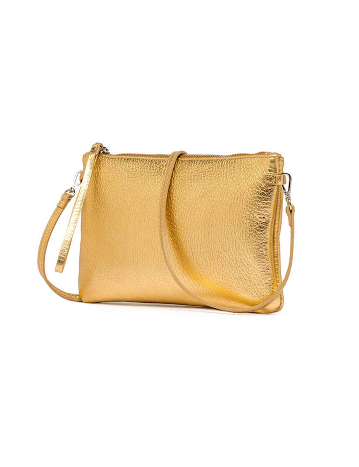 Spatarella Borse Donna Pochette Hermy In Pelle Oro E Naturale Con Manico A Bracciale E Tracolla