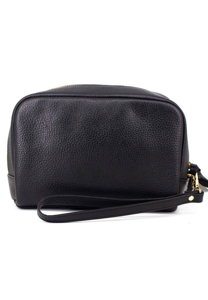 Spatarella Borsello Uomo In Pelle Nera Con Zip Oro E Bracciale In Pelle