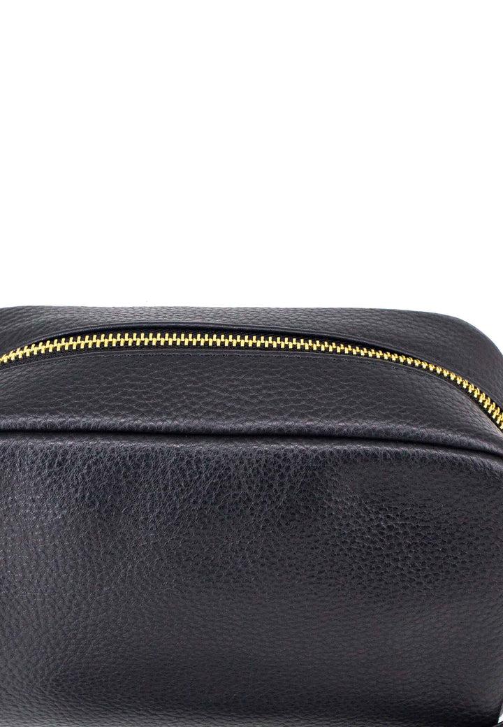 Spatarella Borsello Uomo In Pelle Nera Con Zip Oro E Bracciale In Pelle