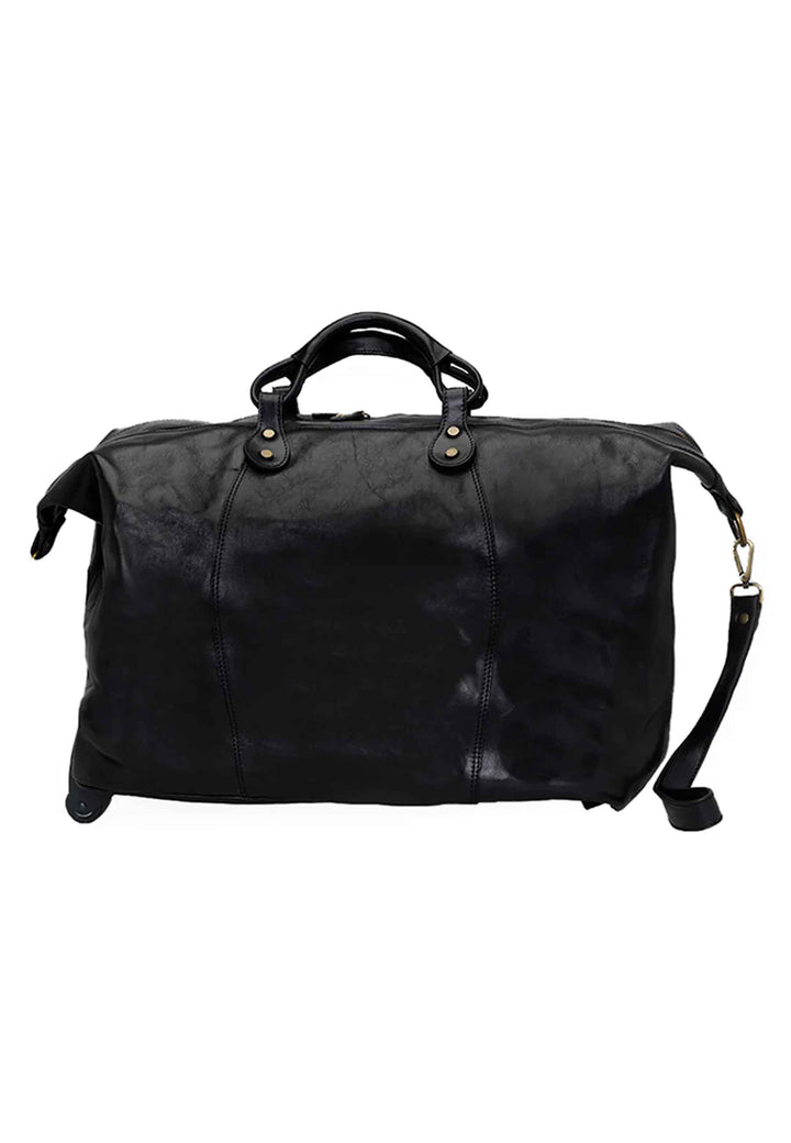 Spatarella Borsone Trolley Uomo In Pelle Nero Con Tirante In Pelle