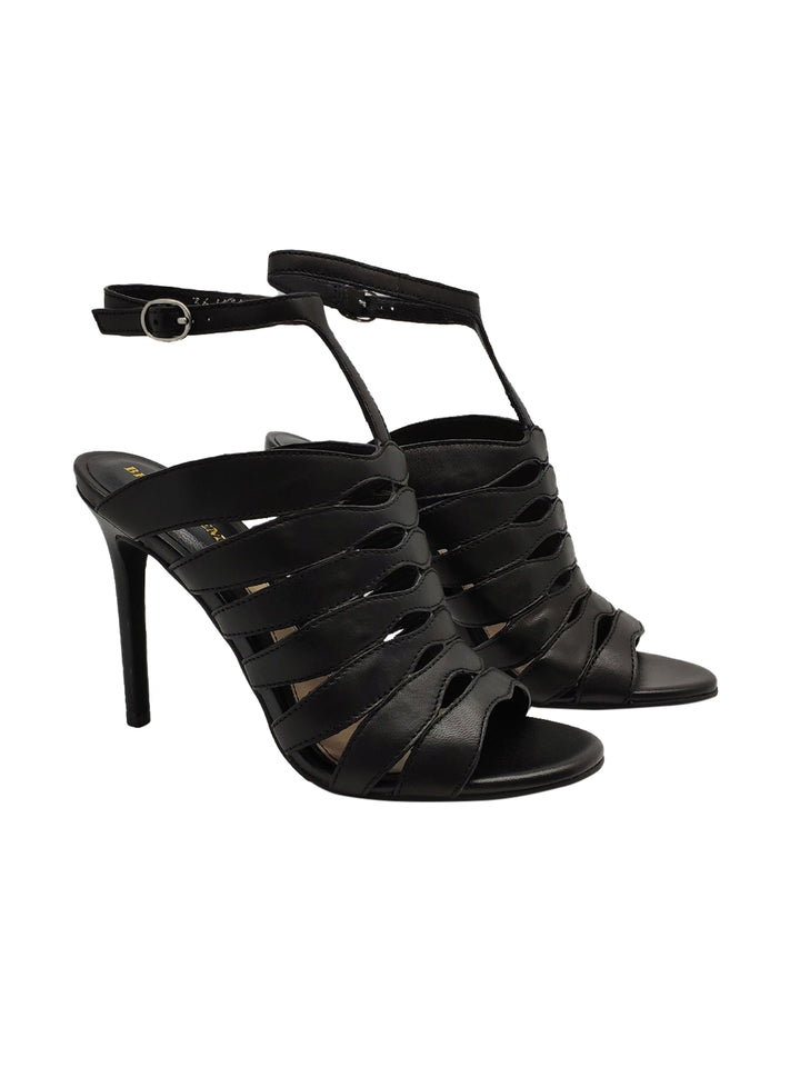 Spatarella Calazature Donna Sandali In Pelle Nera Con Cinturino Alla Caviglia E Tacco Alto