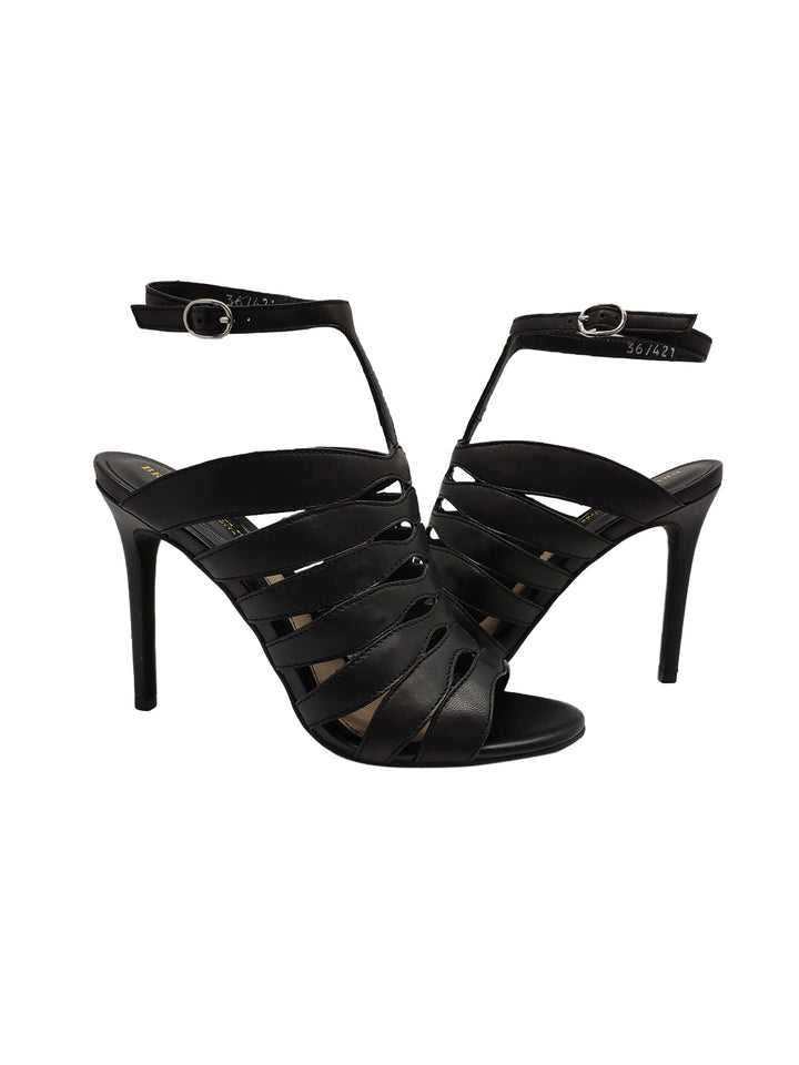 Spatarella Calazature Donna Sandali In Pelle Nera Con Cinturino Alla Caviglia E Tacco Alto