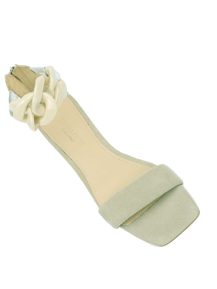 Spatarella Calzature Donna Sandali Bassi In Camoscio Avorio Bassi Con Cavigliera A Catena