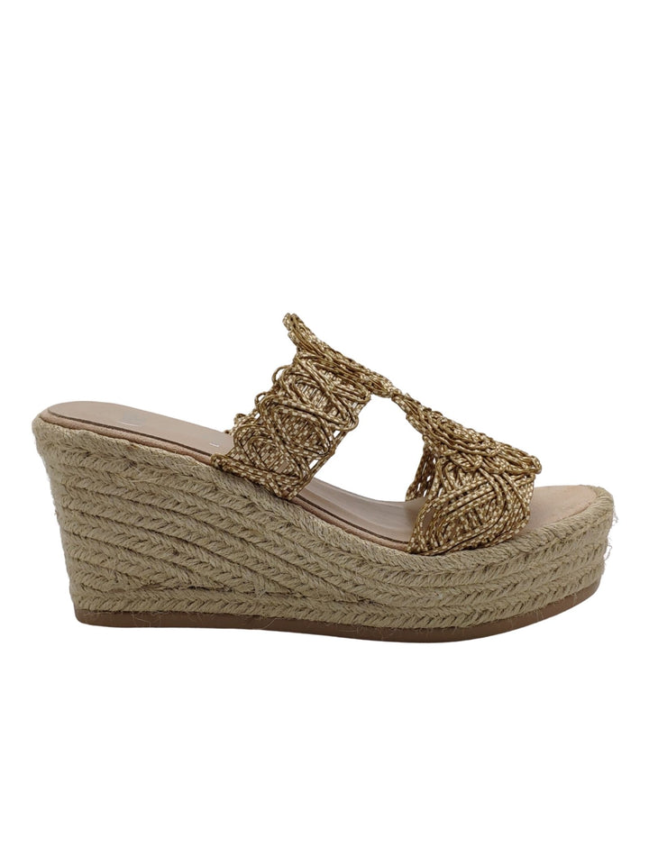 Spatarella Calzature Donna Sandali In Tessuto Beige Con Zeppa Alta In Corda