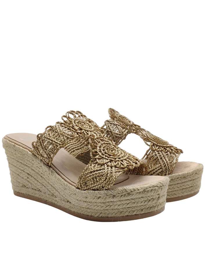 Spatarella Calzature Donna Sandali In Tessuto Beige Con Zeppa Alta In Corda