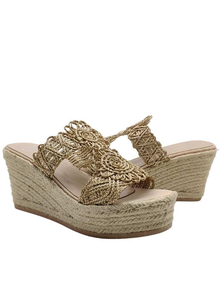 Spatarella Calzature Donna Sandali In Tessuto Beige Con Zeppa Alta In Corda