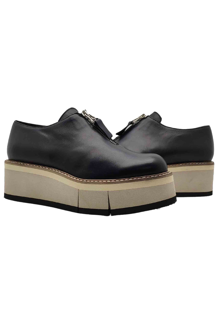 Spatarella Calzature Donna Sneakers In Pelle Nera Con Zip Sul Davanti E Zeppa Color Miele