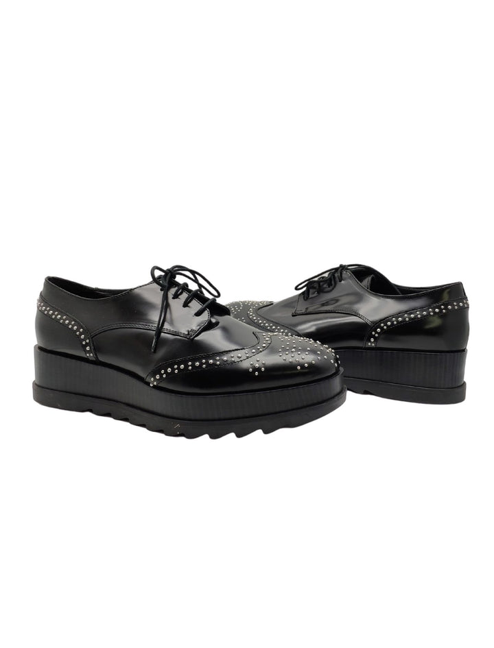 Spatarella Calzature Donna Stingate In Pelle Nera Con Borchie E Zeppa