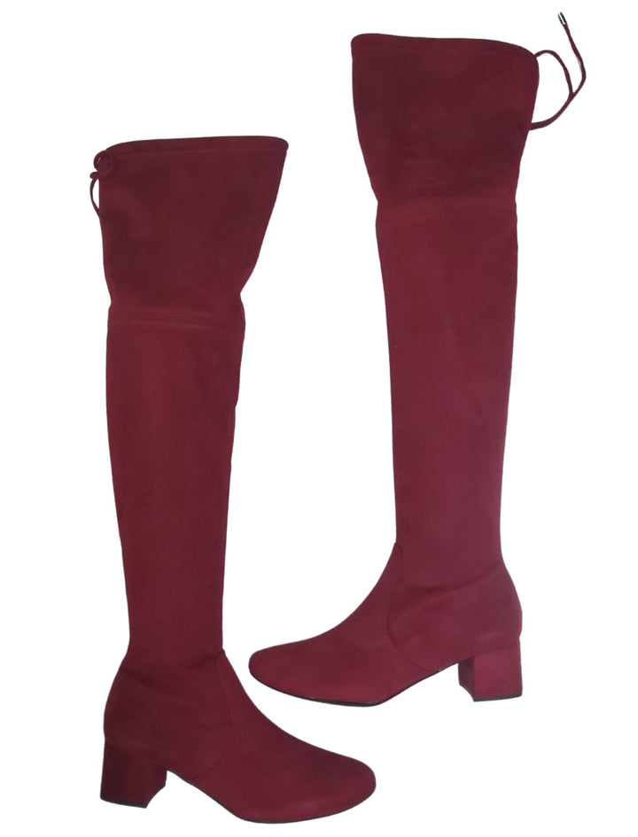 Spatarella Calzature Donna Stivale Sopra Ginocchio Donna In Eco Camoscio Rosso Con Laccetti Posteriori