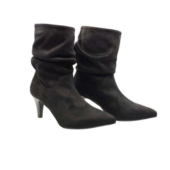 Spatarella Calzature Donna Stivaletti Arricciati In Camoscio Nero Con Tacci Alto