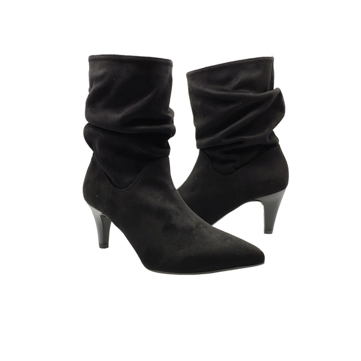 Spatarella Calzature Donna Stivaletti Arricciati In Camoscio Nero Con Tacci Alto