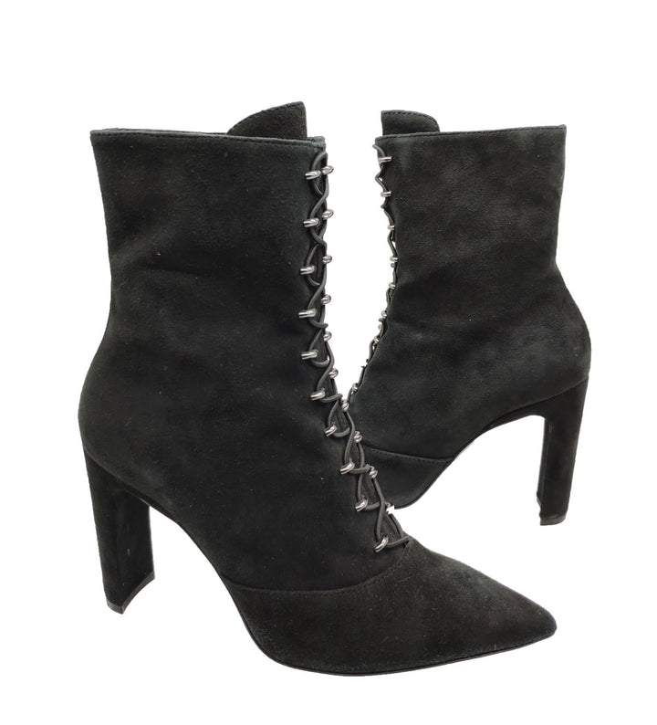 Spatarella Calzature Donna Stivaletti In Pelle Scamosciata Nera Con Dettagli In Oro E Tacco Alto