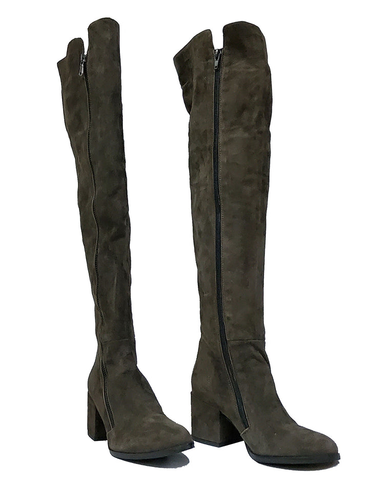 Spatarella Calzature Donna Stivali In Camoscio Testa Di Moro Con Doppia Zip E Tacco