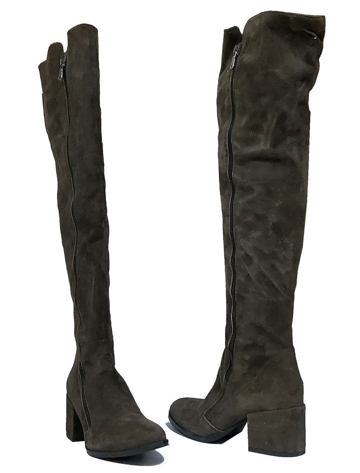 Spatarella Calzature Donna Stivali In Camoscio Testa Di Moro Con Doppia Zip E Tacco