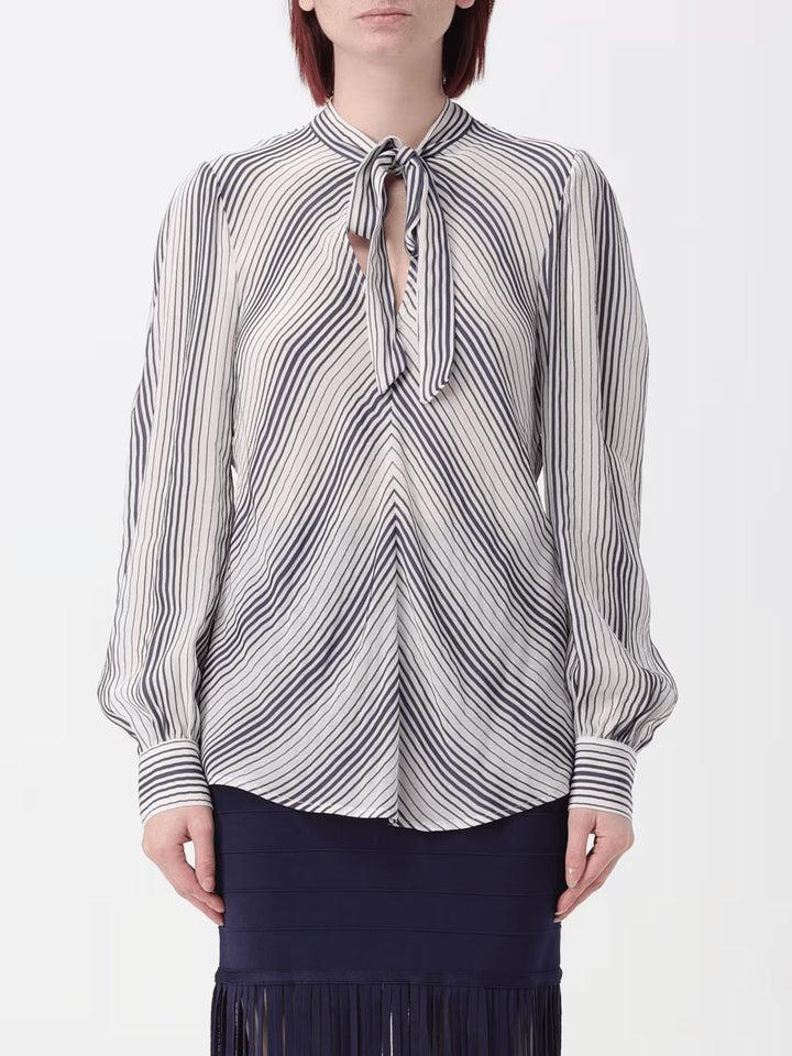 Spatarella Camice donna in tessuto leggero a righe bianco e blu