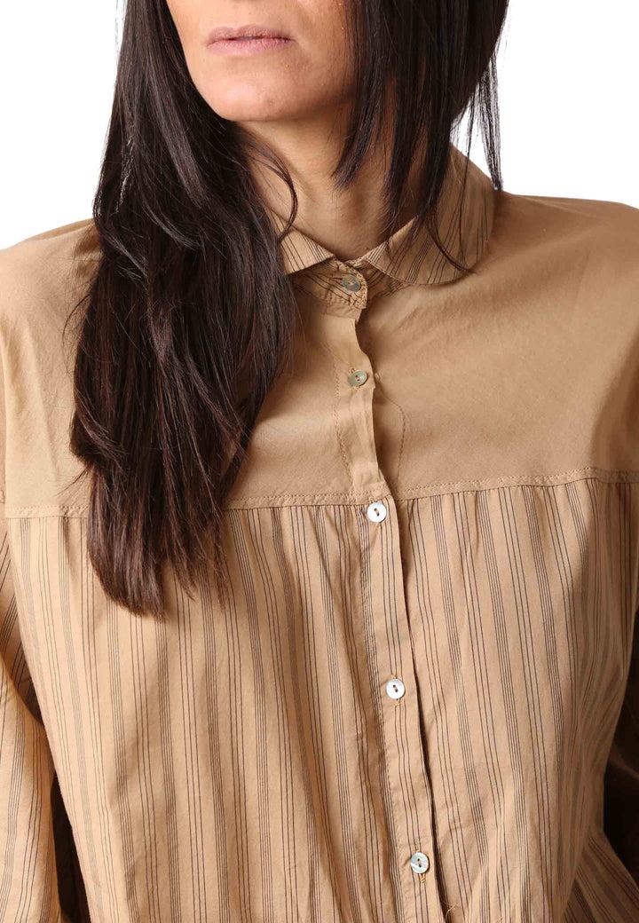 Spatarella Camicia Donna Cento In Cotone Beige Manica 3/4