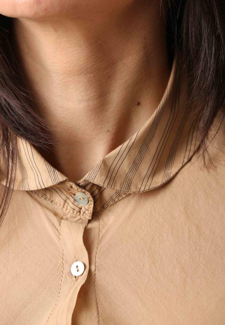Spatarella Camicia Donna Cento In Cotone Beige Manica 3/4