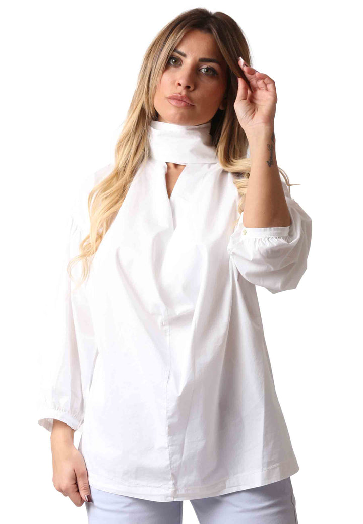 Spatarella Camicia Donna Cuscus In Cotone Bianco Nodo Al Collo