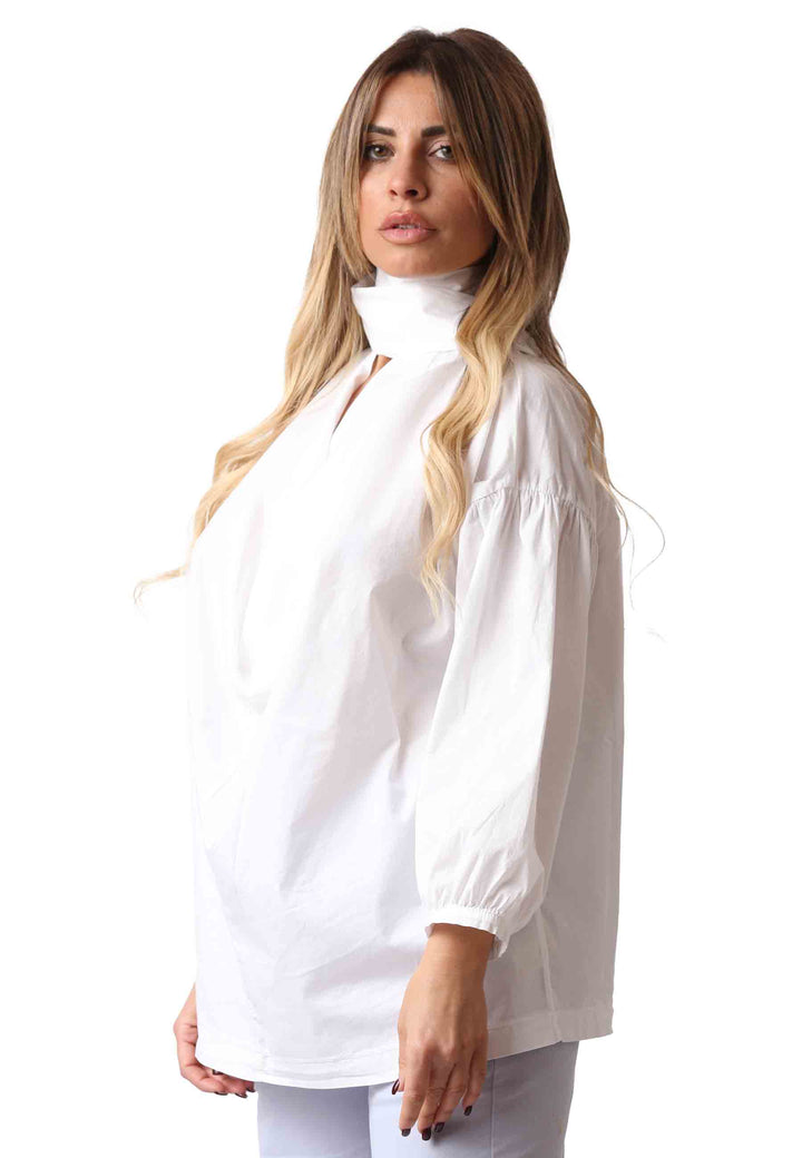 Spatarella Camicia Donna Cuscus In Cotone Bianco Nodo Al Collo