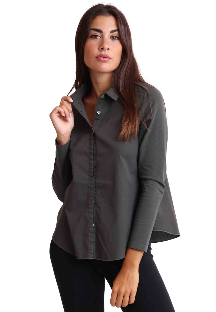 Spatarella Camicia Donna In Cotone Grigio Maniche Lunghe Senza Polsino