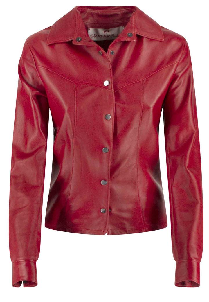 Spatarella Camicia Donna In Pelle Sfoderata Rossa Maniche Lunghe