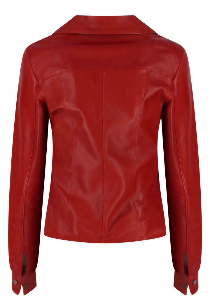 Spatarella Camicia Donna In Pelle Sfoderata Rossa Maniche Lunghe