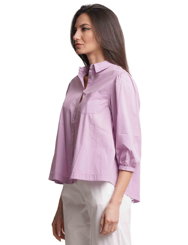 Spatarella Camicie Donna In Cotone Lilla Con Maniche A Sbuffo