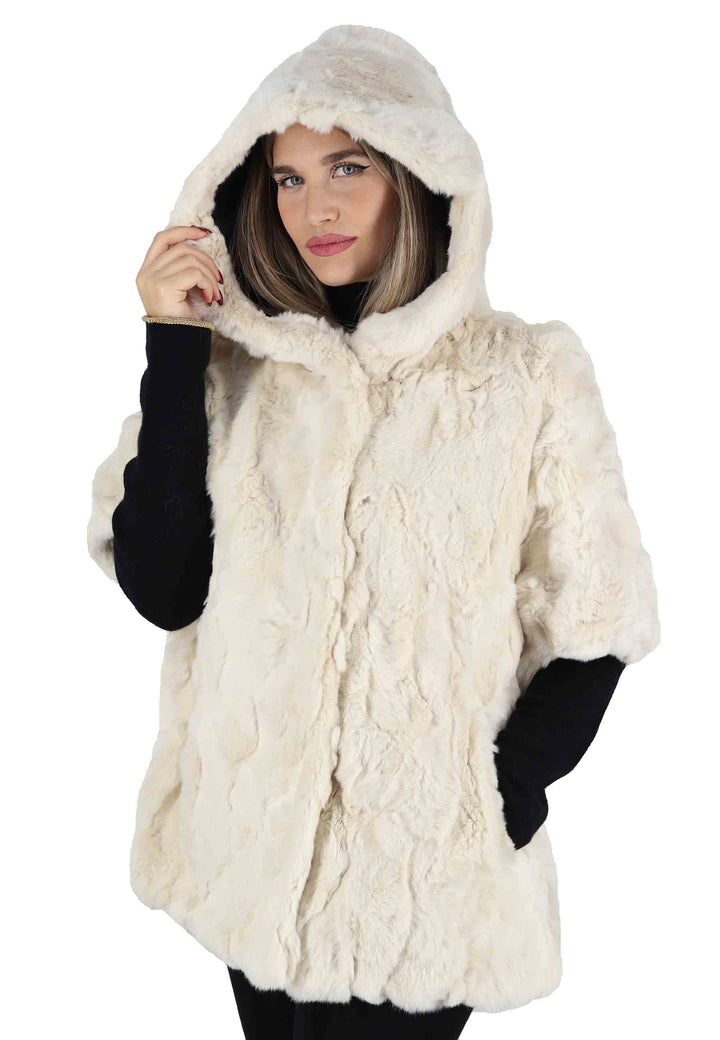 Spatarella Cappe Donna In Rex Bianco Con Cappuccio E Mezza Manica