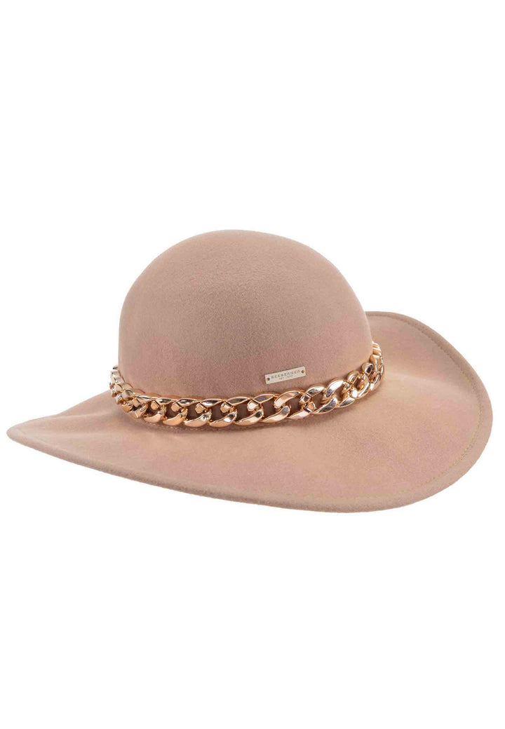 Spatarella Cappello donna in lana cammello con catena oro
