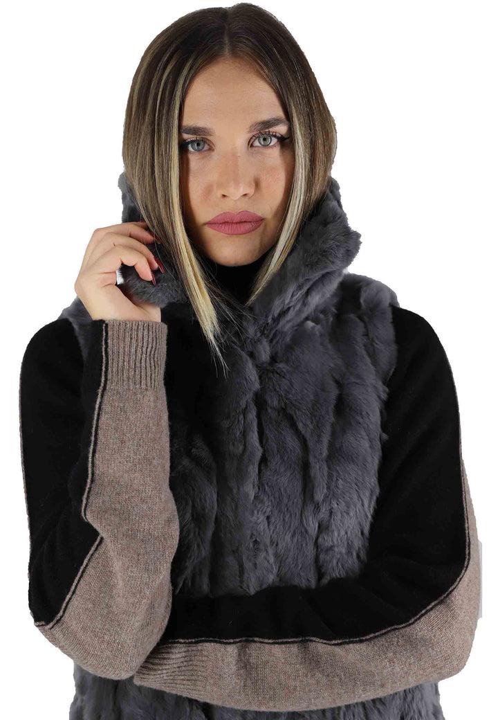 Spatarella Cappotti Donna In Lapin Grigio Giromaniche Con Collo Alto