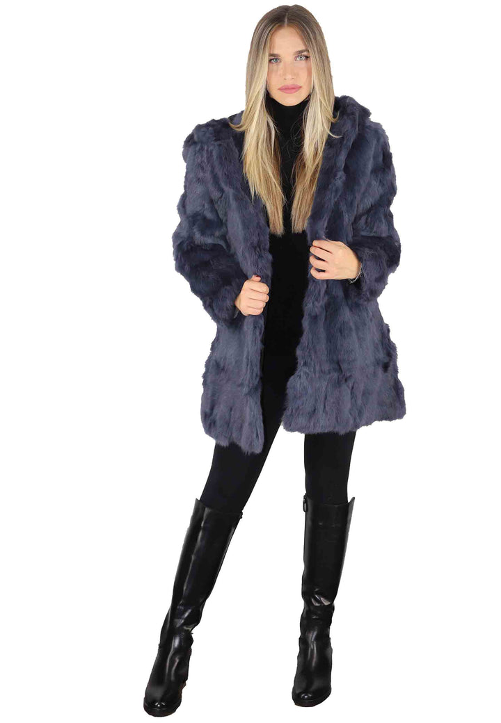 Spatarella Cappotti Parka Donna In Lapin Blu Con Cappuccio