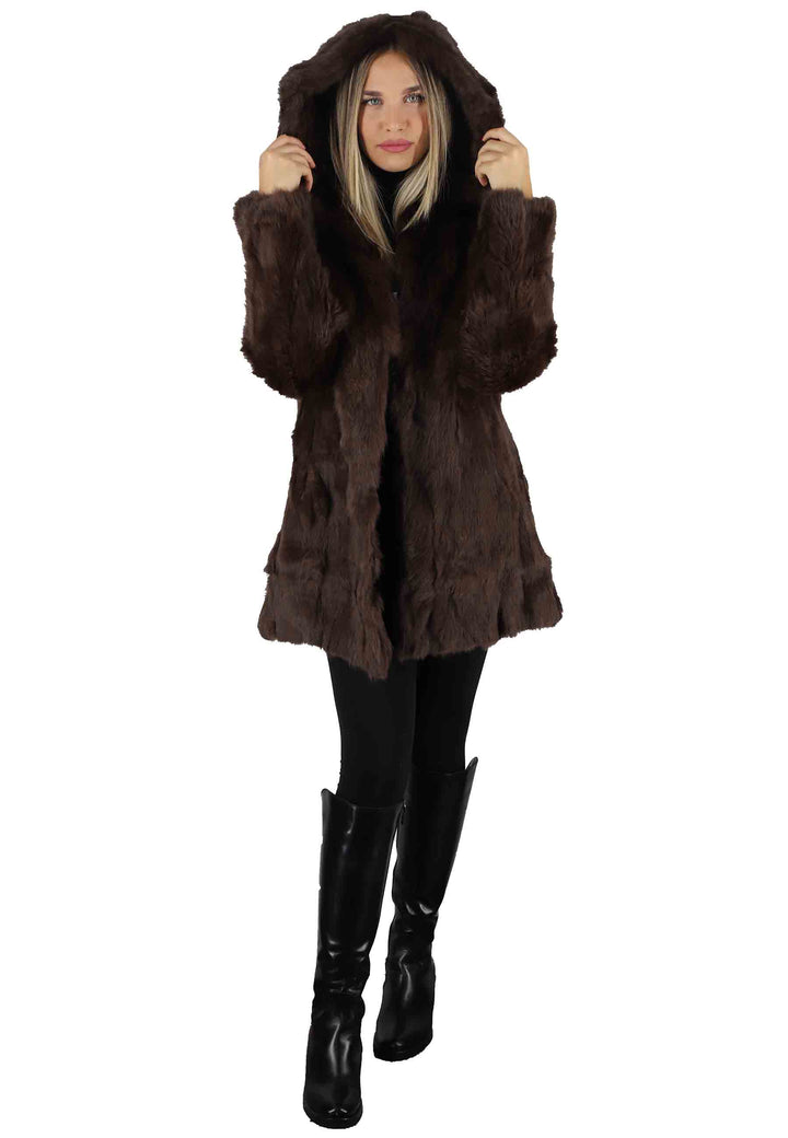 Spatarella Cappotti Parka Donna In Lapin Marrone Con Cappuccio