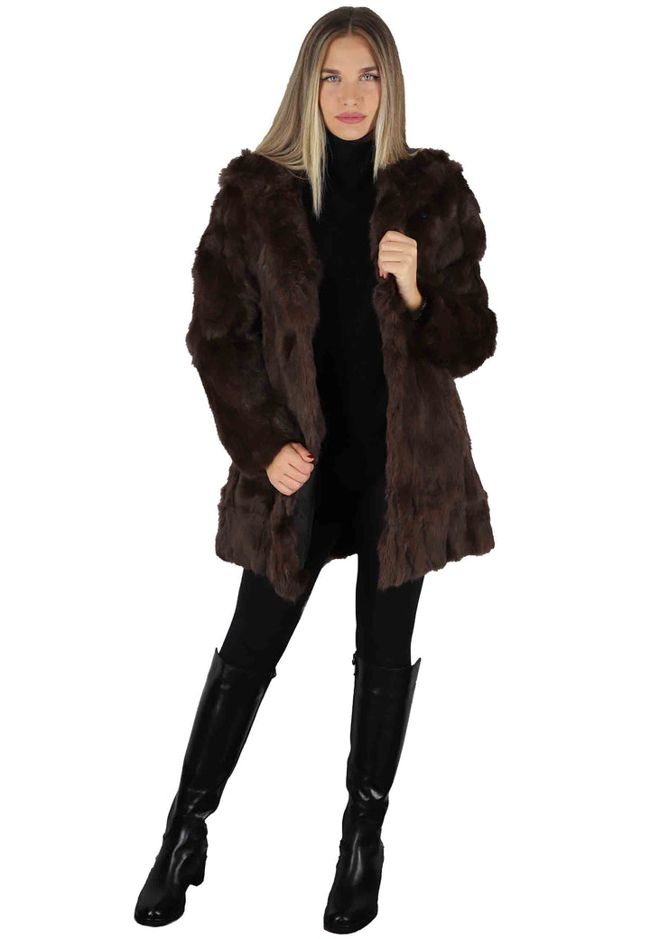 Spatarella Cappotti Parka Donna In Lapin Marrone Con Cappuccio