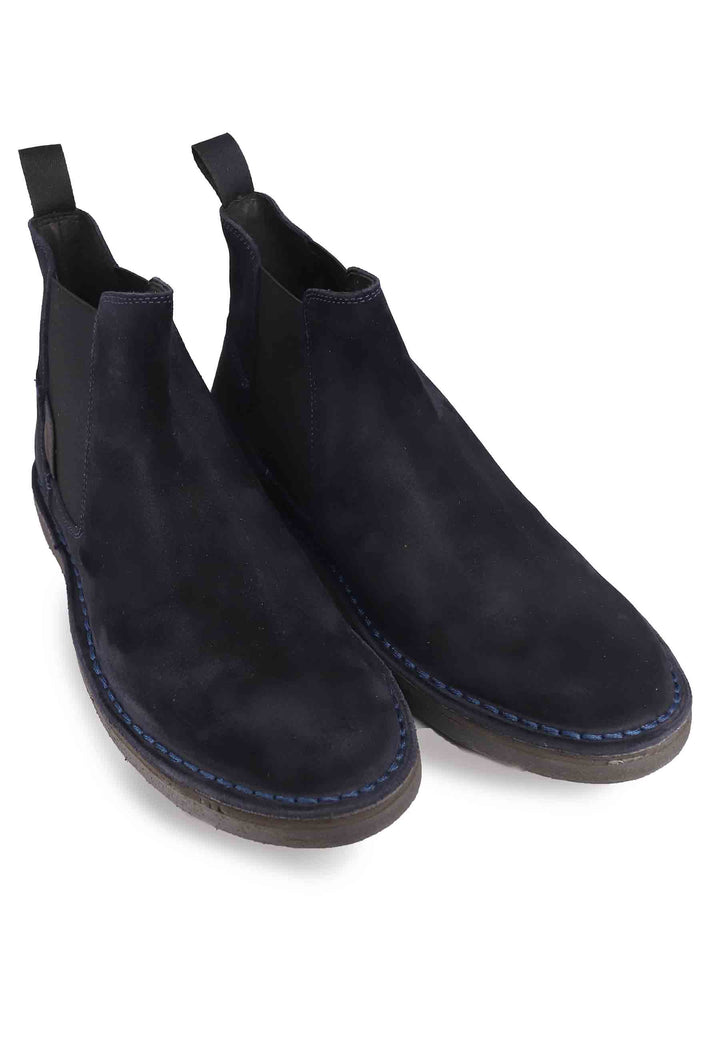 Spatarella Chelsea Boot In Camoscio Blu Con Suola In Gomma