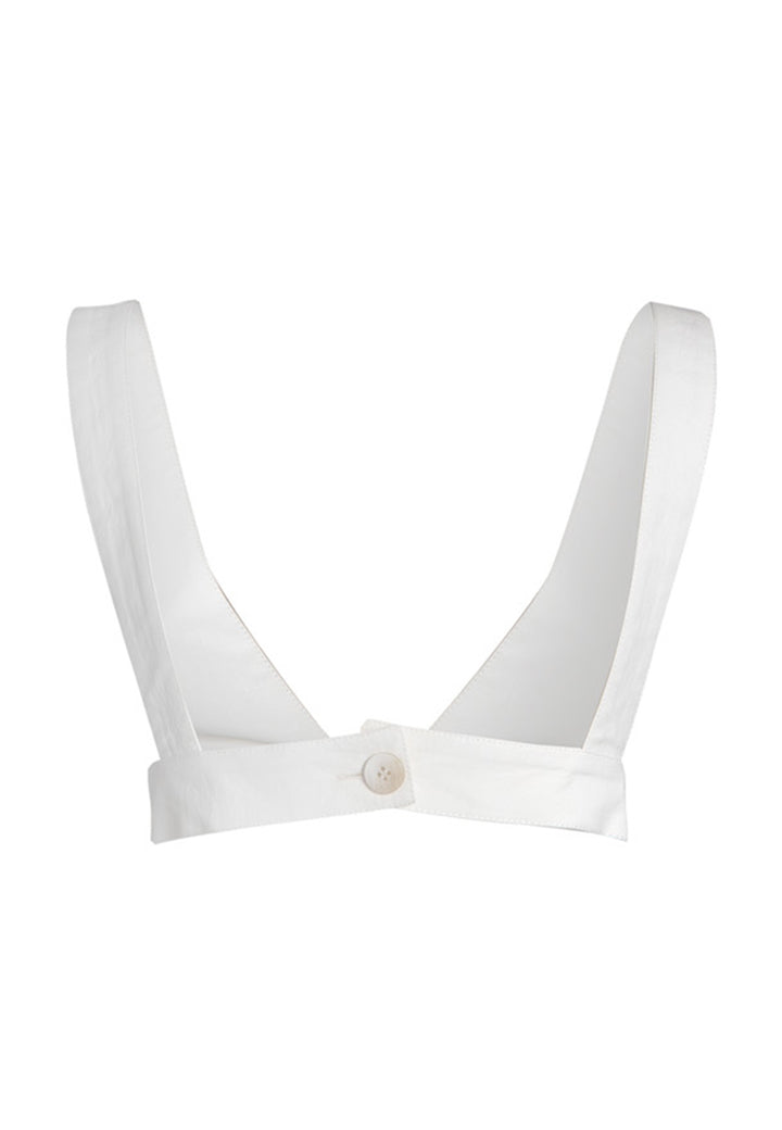 Spatarella Crop Top Donna In Misto Cotone Bianca Con Bottoncini Posteriori