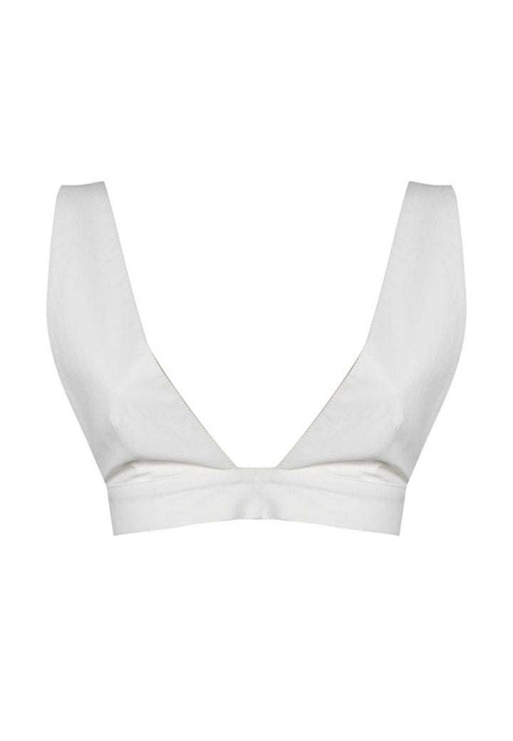 Spatarella Crop top donna in misto cotone bianca con bottoncini posteriori