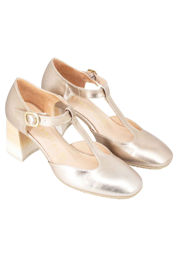 Spatarella Decollete Australia Donna In Pelle Laminata Platino Con Tallone Chiuso E Cinturino