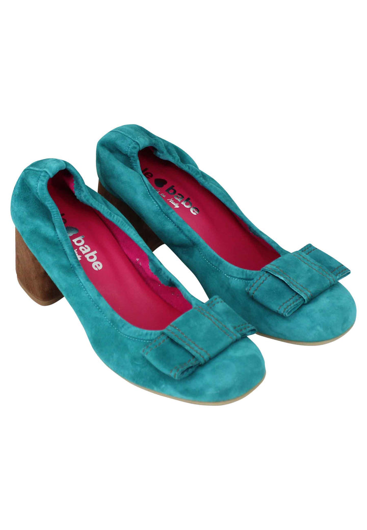 Spatarella Décolleté Donna In Camoscio Azzurro Petrolio Con Scollo Elasticizzato