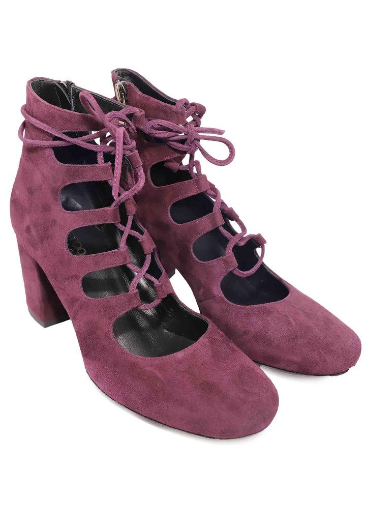 Spatarella Decollete Donna In Camoscio Bordeaux Con Lacci Lunghi