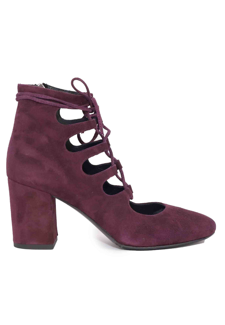 Spatarella Decollete donna in camoscio bordeaux con lacci lunghi