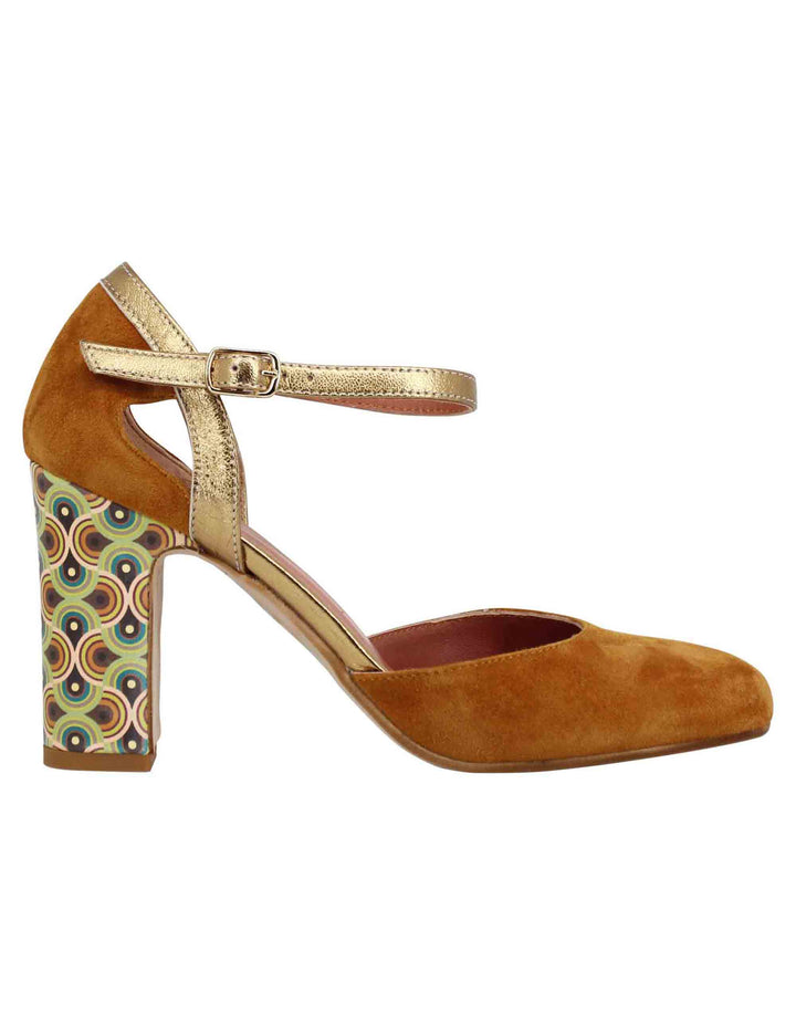 Spatarella Decollete Donna In Camoscio Cuoio Con Tacco Alto E Cinturino Alla Caviglia