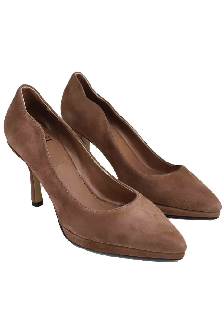 Spatarella Decollete Donna In Camoscio Cuoio Tacco Alto