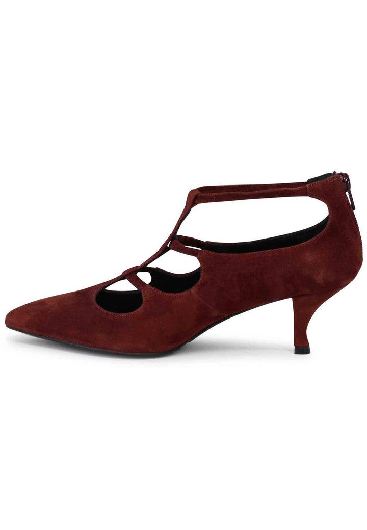 Spatarella Decollete Donna In Camoscio Marrone Con Cinturini