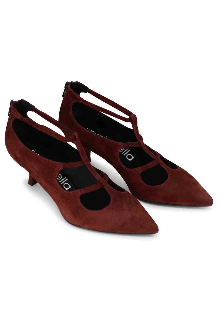 Spatarella Decollete Donna In Camoscio Marrone Con Cinturini