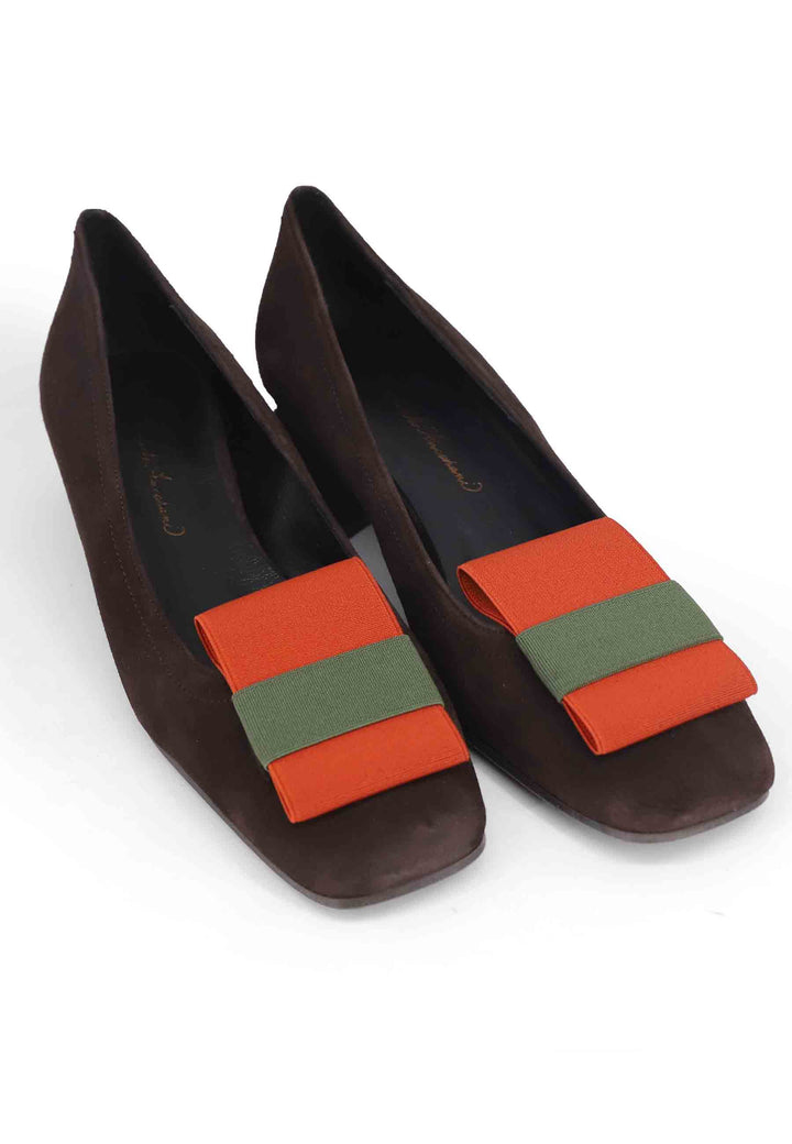 Spatarella Decollete Donna In Camoscio Marrone Con Tacco Basso