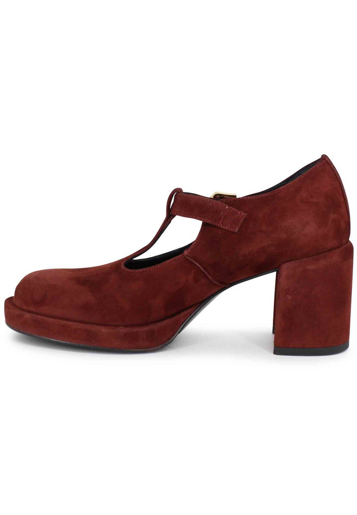 Spatarella Decollete Donna In Camoscio Marrone Con Tacco E Plateau